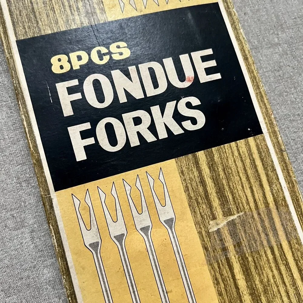 VTG MCM Teak Handle Stainless Fondue Forks Original Box 11 Pcs Made In Japan EXC